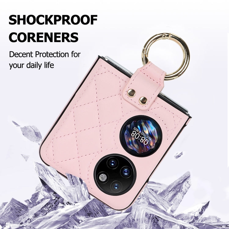 For Huawei P50 Pocket Rhombic Microfiber Folding Phone Case with Ring(Pink) - Huawei Cases by PMC TechLife | Online Shopping South Africa | PMC TechLife | Buy Now Pay Later Mobicred