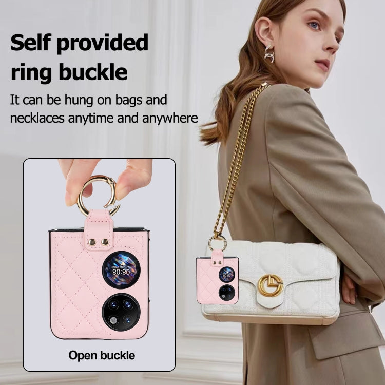 For Huawei P50 Pocket Rhombic Microfiber Folding Phone Case with Ring(Pink) - Huawei Cases by PMC TechLife | Online Shopping South Africa | PMC TechLife | Buy Now Pay Later Mobicred