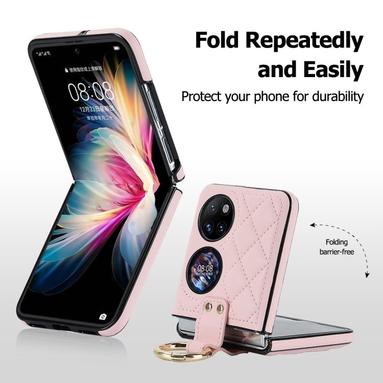 For Huawei P50 Pocket Rhombic Microfiber Folding Phone Case with Ring(Pink) - Huawei Cases by PMC TechLife | Online Shopping South Africa | PMC TechLife | Buy Now Pay Later Mobicred