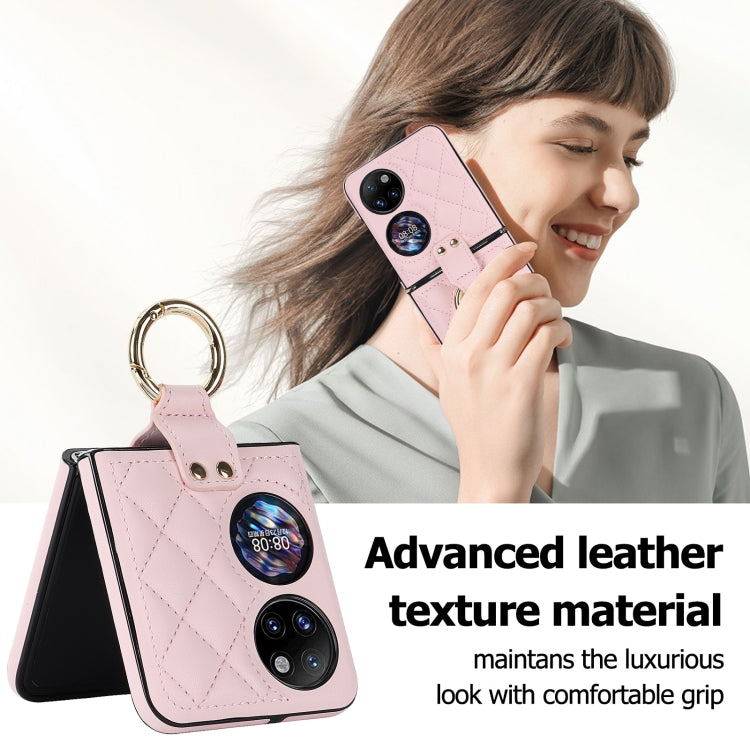For Huawei P50 Pocket Rhombic Microfiber Folding Phone Case with Ring(Pink) - Huawei Cases by PMC TechLife | Online Shopping South Africa | PMC TechLife | Buy Now Pay Later Mobicred