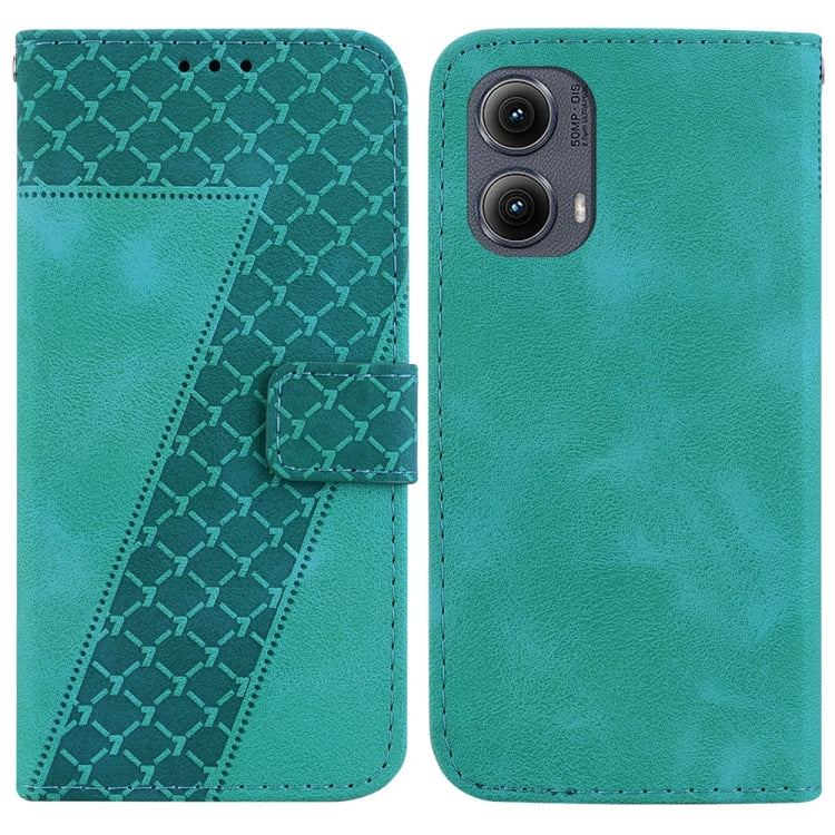 For Motorola Edge 2024 Seven-shaped Embossed Leather Phone Case(Green) - Motorola Cases by PMC Jewellery | Online Shopping South Africa | PMC Jewellery | Buy Now Pay Later Mobicred