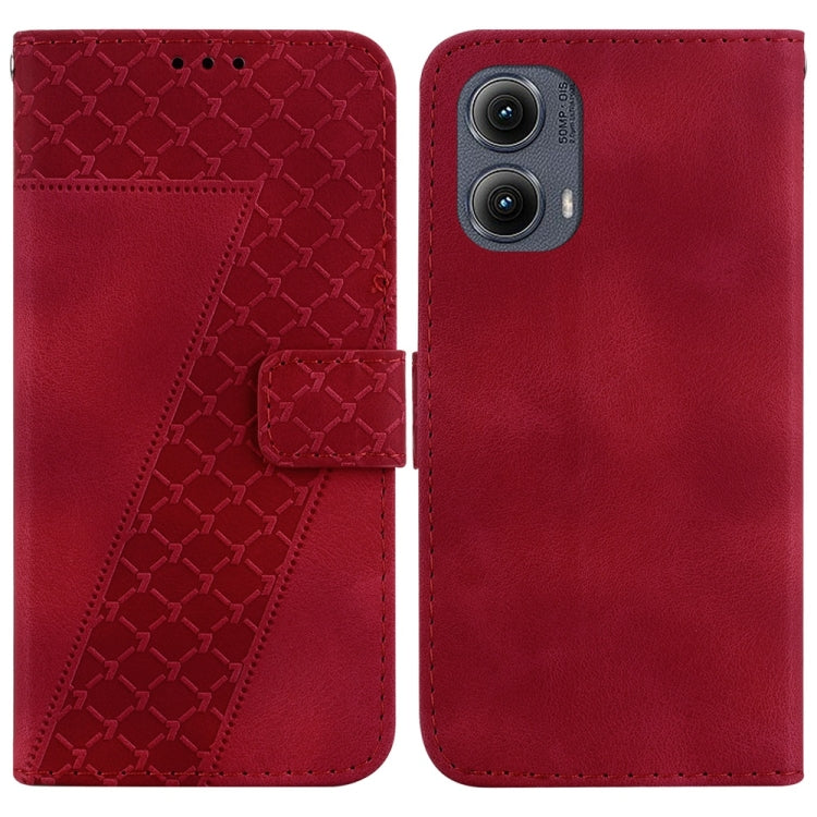 For Motorola Edge 2024 Seven-shaped Embossed Leather Phone Case(Red) - Motorola Cases by PMC Jewellery | Online Shopping South Africa | PMC Jewellery | Buy Now Pay Later Mobicred