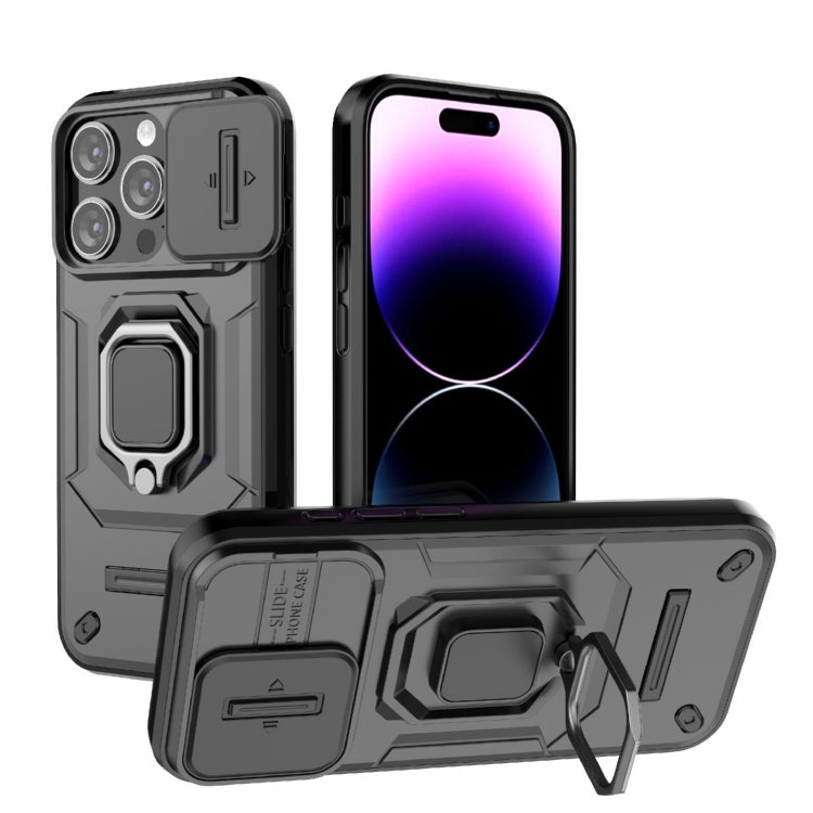 For iPhone 15 Pro Sliding Camshield TPU + PC Shockproof Phone Case with Holder(Black) - iPhone 15 Pro Cases by PMC TechLife | Online Shopping South Africa | PMC TechLife | Buy Now Pay Later Mobicred