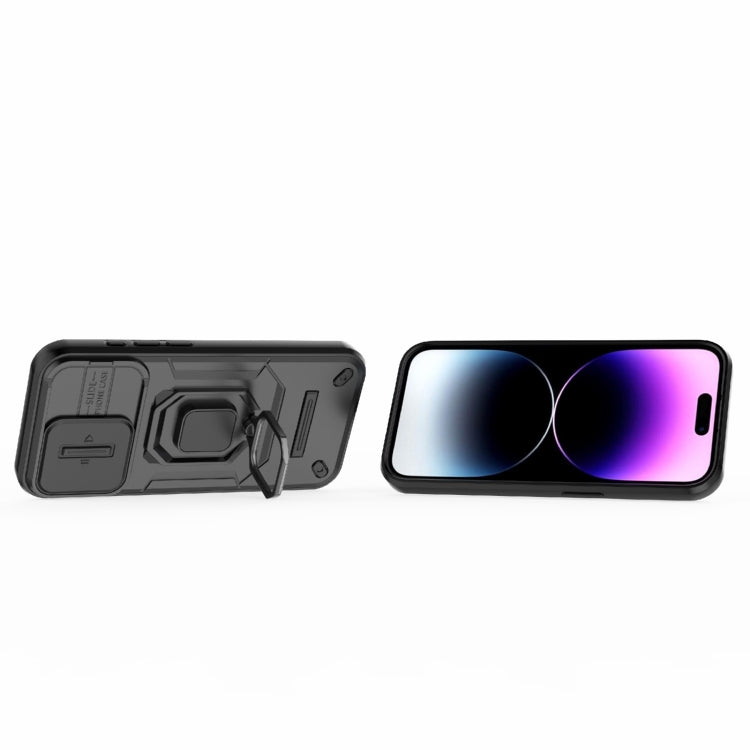 For iPhone 15 Pro Sliding Camshield TPU + PC Shockproof Phone Case with Holder(Black) - iPhone 15 Pro Cases by PMC TechLife | Online Shopping South Africa | PMC TechLife | Buy Now Pay Later Mobicred