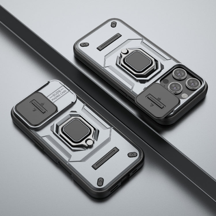 For iPhone 16 Pro Sliding Camshield TPU + PC Shockproof Phone Case with Holder(Grey) - iPhone 16 Pro Cases by PMC TechLife | Online Shopping South Africa | PMC TechLife | Buy Now Pay Later Mobicred