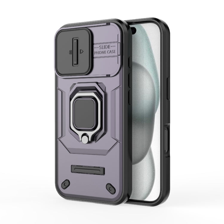 For iPhone 16 Sliding Camshield TPU + PC Shockproof Phone Case with Holder(Purple) - iPhone 16 Cases by PMC TechLife | Online Shopping South Africa | PMC TechLife | Buy Now Pay Later Mobicred