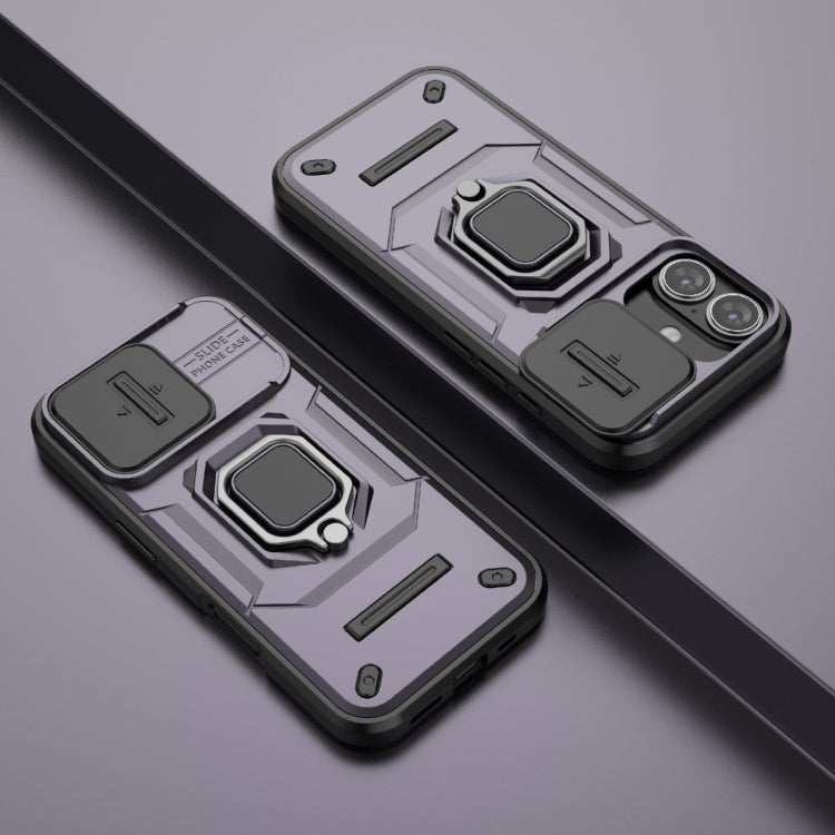 For iPhone 16 Sliding Camshield TPU + PC Shockproof Phone Case with Holder(Purple) - iPhone 16 Cases by PMC TechLife | Online Shopping South Africa | PMC TechLife | Buy Now Pay Later Mobicred