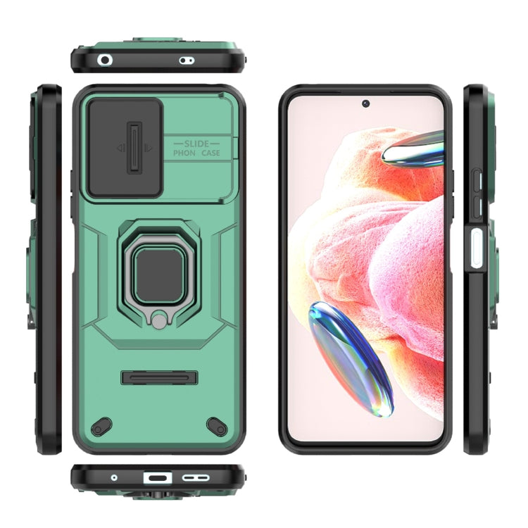 For Xiaomi Redmi Note 12 4G Global Sliding Camshield TPU + PC Shockproof Phone Case with Holder(Green) - Xiaomi Cases by PMC TechLife | Online Shopping South Africa | PMC TechLife | Buy Now Pay Later Mobicred
