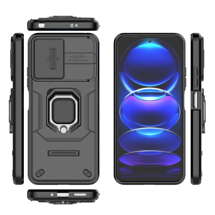 For Xiaomi Redmi Note 12 5G Global Sliding Camshield TPU + PC Shockproof Phone Case with Holder(Black) - Xiaomi Cases by PMC TechLife | Online Shopping South Africa | PMC TechLife | Buy Now Pay Later Mobicred