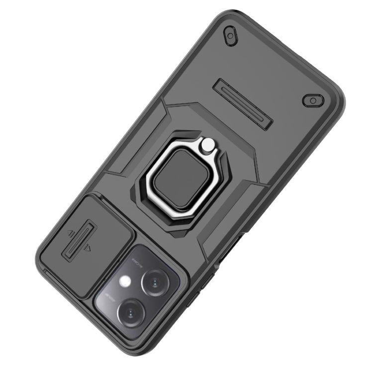 For Xiaomi Redmi Note 12 5G Global Sliding Camshield TPU + PC Shockproof Phone Case with Holder(Black) - Xiaomi Cases by PMC TechLife | Online Shopping South Africa | PMC TechLife | Buy Now Pay Later Mobicred