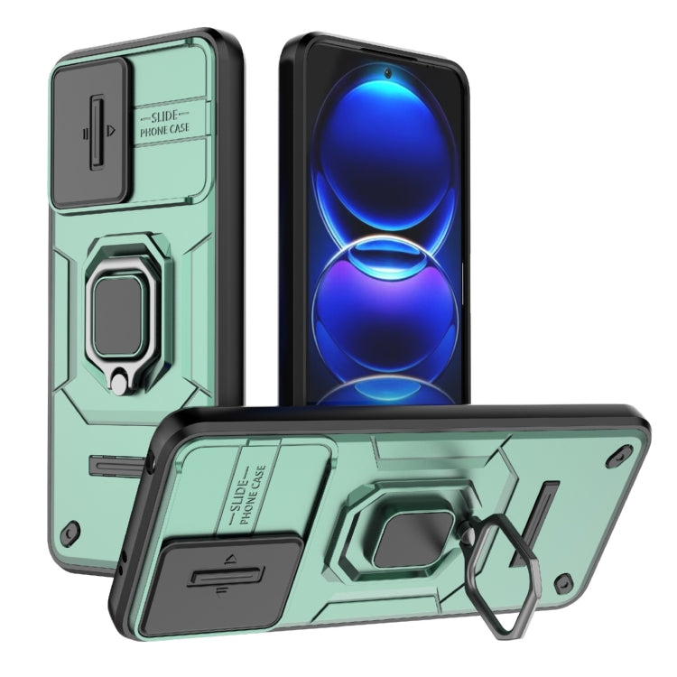 For Xiaomi Redmi Note 12 5G Global Sliding Camshield TPU + PC Shockproof Phone Case with Holder(Green) - Xiaomi Cases by PMC TechLife | Online Shopping South Africa | PMC TechLife | Buy Now Pay Later Mobicred