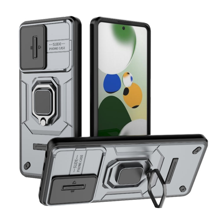 For Xiaomi Redmi Note 12 Pro 5G Global Sliding Camshield TPU + PC Shockproof Phone Case with Holder(Grey) - Xiaomi Cases by PMC TechLife | Online Shopping South Africa | PMC TechLife | Buy Now Pay Later Mobicred