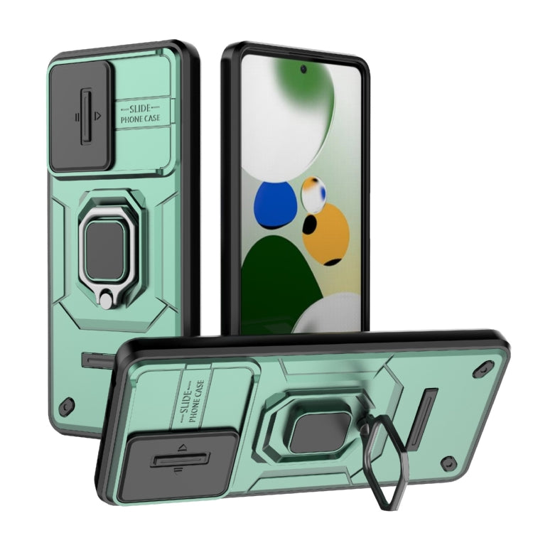 For Xiaomi Redmi Note 12 Pro 5G Global Sliding Camshield TPU + PC Shockproof Phone Case with Holder(Green) - Xiaomi Cases by PMC TechLife | Online Shopping South Africa | PMC TechLife | Buy Now Pay Later Mobicred
