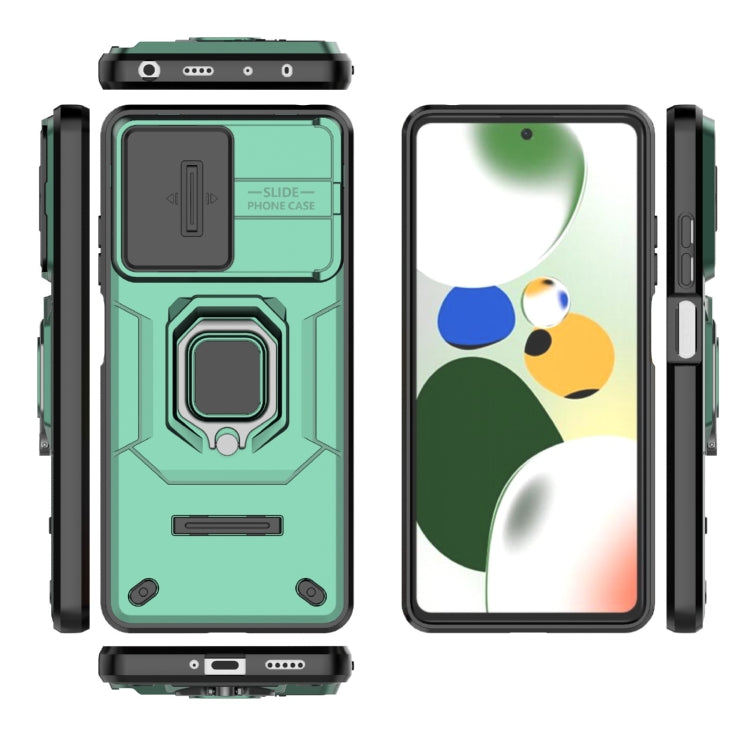 For Xiaomi Redmi Note 12 Pro 5G Global Sliding Camshield TPU + PC Shockproof Phone Case with Holder(Green) - Xiaomi Cases by PMC TechLife | Online Shopping South Africa | PMC TechLife | Buy Now Pay Later Mobicred