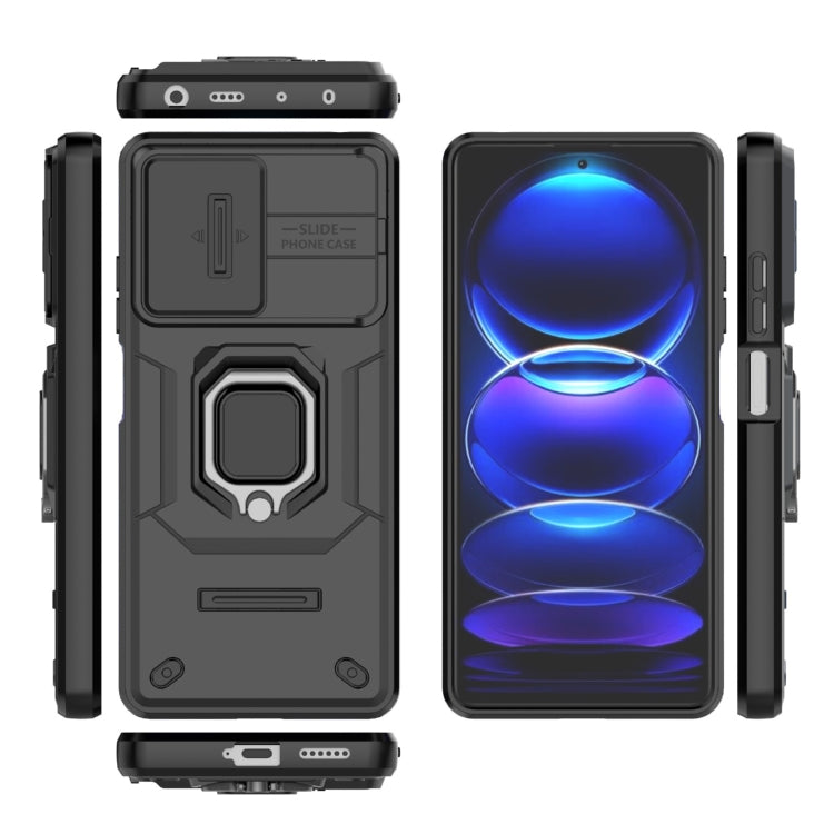 For Xiaomi Redmi Note 12 Pro+ 5G Global Sliding Camshield TPU + PC Shockproof Phone Case with Holder(Black) - free shipping - PMC TechLife - Order now!