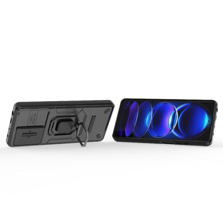 For Xiaomi Redmi Note 12 Pro+ 5G Global Sliding Camshield TPU + PC Shockproof Phone Case with Holder(Black) - free shipping - PMC TechLife - Order now!
