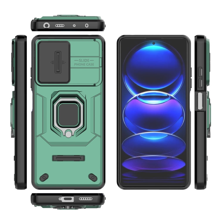 For Xiaomi Redmi Note 12 Pro+ 5G Global Sliding Camshield TPU + PC Shockproof Phone Case with Holder(Green) - Xiaomi Cases by PMC TechLife | Online Shopping South Africa | PMC TechLife | Buy Now Pay Later Mobicred