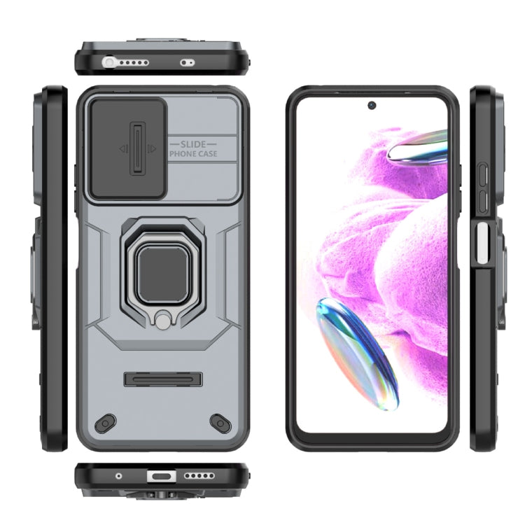 For Xiaomi Redmi Note 12S 4G Global Sliding Camshield TPU + PC Shockproof Phone Case with Holder(Grey) - Xiaomi Cases by PMC TechLife | Online Shopping South Africa | PMC TechLife | Buy Now Pay Later Mobicred