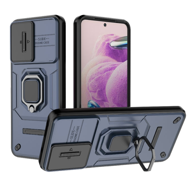 For Xiaomi Redmi Note 12S 4G Global Sliding Camshield TPU + PC Shockproof Phone Case with Holder(Blue) - Xiaomi Cases by PMC TechLife | Online Shopping South Africa | PMC TechLife | Buy Now Pay Later Mobicred