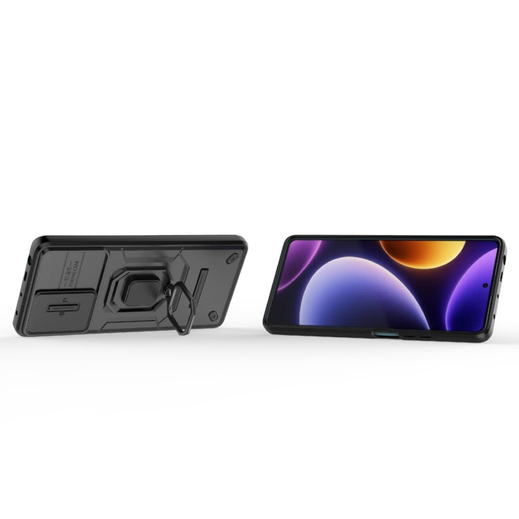 For Xiaomi Redmi Note 12 Turbo 5G Sliding Camshield TPU + PC Shockproof Phone Case with Holder(Black) - Xiaomi Cases by PMC TechLife | Online Shopping South Africa | PMC TechLife | Buy Now Pay Later Mobicred