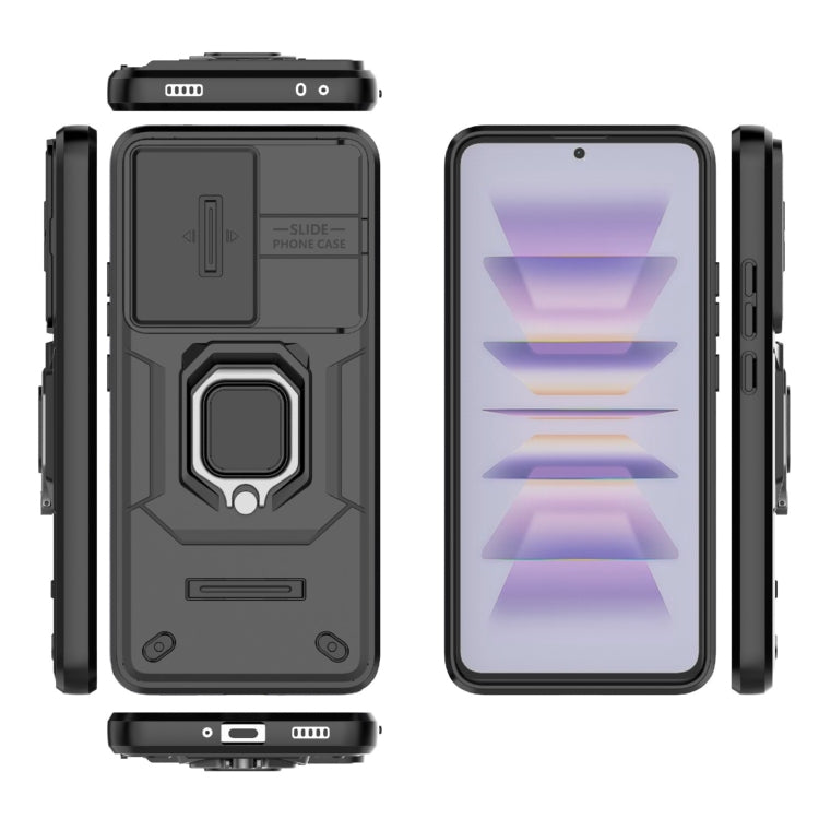 For Xiaomi Redmi K60 5G Sliding Camshield TPU + PC Shockproof Phone Case with Holder(Black) - Xiaomi Cases by PMC TechLife | Online Shopping South Africa | PMC TechLife | Buy Now Pay Later Mobicred
