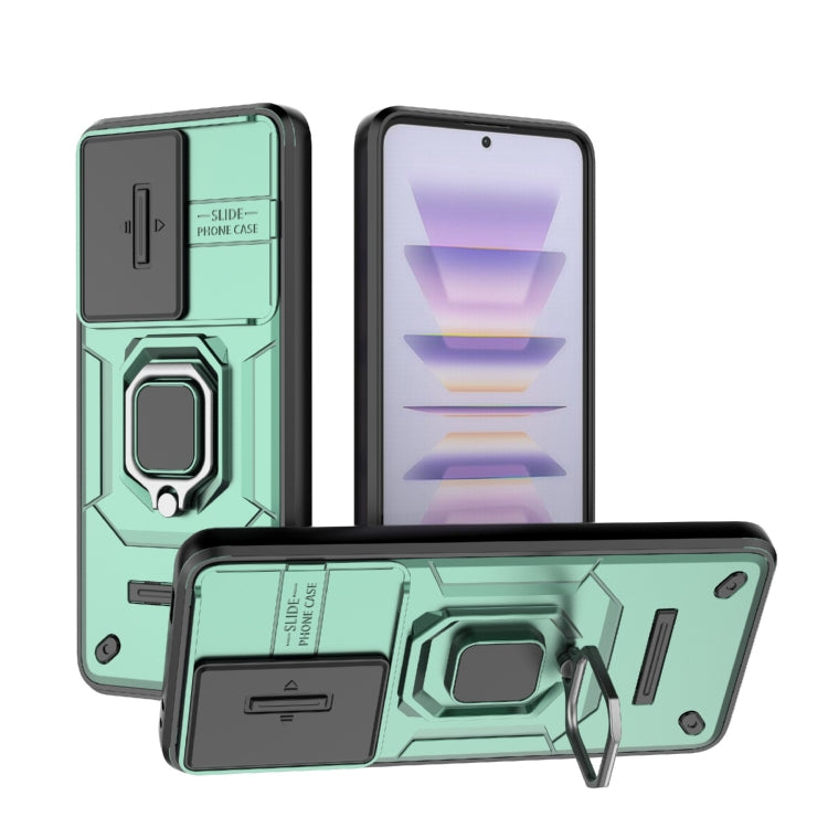 For Xiaomi Redmi K60 5G Sliding Camshield TPU + PC Shockproof Phone Case with Holder(Green) - Xiaomi Cases by PMC TechLife | Online Shopping South Africa | PMC TechLife | Buy Now Pay Later Mobicred