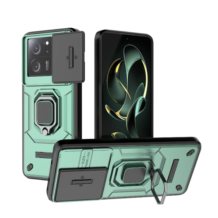 For Xiaomi Redmi K60 Ultra 5G Sliding Camshield TPU + PC Shockproof Phone Case with Holder(Green) - Xiaomi Cases by PMC TechLife | Online Shopping South Africa | PMC TechLife | Buy Now Pay Later Mobicred