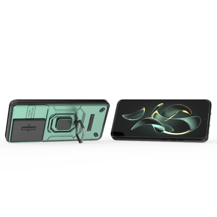 For Xiaomi Redmi K60 Ultra 5G Sliding Camshield TPU + PC Shockproof Phone Case with Holder(Green) - Xiaomi Cases by PMC TechLife | Online Shopping South Africa | PMC TechLife | Buy Now Pay Later Mobicred
