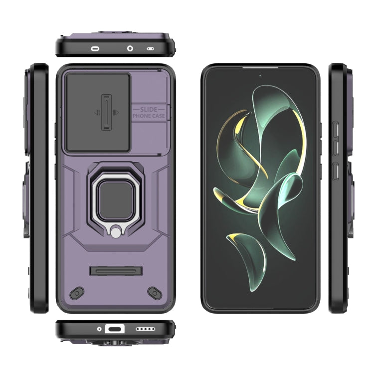 For Xiaomi Redmi K60 Ultra 5G Sliding Camshield TPU + PC Shockproof Phone Case with Holder(Purple) - Xiaomi Cases by PMC TechLife | Online Shopping South Africa | PMC TechLife | Buy Now Pay Later Mobicred