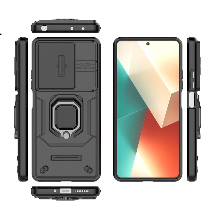 For Xiaomi Redmi Note 13 5G Sliding Camshield TPU + PC Shockproof Phone Case with Holder(Black) - Note 13 Cases by PMC TechLife | Online Shopping South Africa | PMC TechLife | Buy Now Pay Later Mobicred