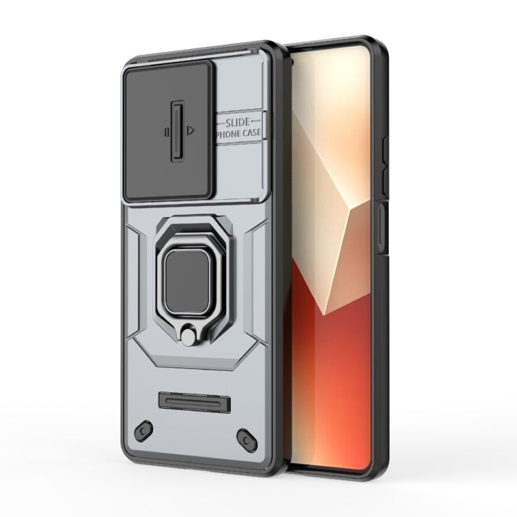 For Xiaomi Redmi Note 13 5G Sliding Camshield TPU + PC Shockproof Phone Case with Holder(Grey) - Note 13 Cases by PMC TechLife | Online Shopping South Africa | PMC TechLife | Buy Now Pay Later Mobicred