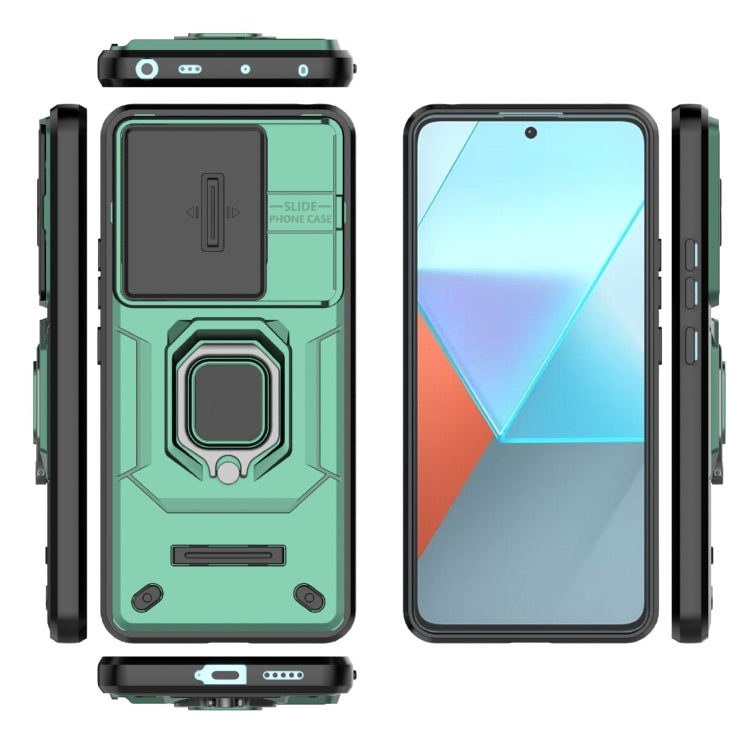 For Xiaomi Redmi Note 13 Pro 5G Sliding Camshield TPU + PC Shockproof Phone Case with Holder(Green) - Note 13 Pro Cases by PMC TechLife | Online Shopping South Africa | PMC TechLife | Buy Now Pay Later Mobicred