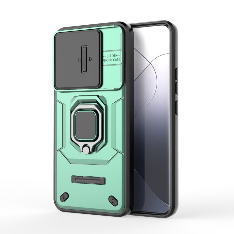 For Xiaomi 14 Pro 5G Sliding Camshield TPU + PC Shockproof Phone Case with Holder(Green) - 14 Pro Cases by PMC TechLife | Online Shopping South Africa | PMC TechLife | Buy Now Pay Later Mobicred