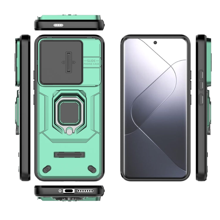 For Xiaomi 14 Pro 5G Sliding Camshield TPU + PC Shockproof Phone Case with Holder(Green) - 14 Pro Cases by PMC TechLife | Online Shopping South Africa | PMC TechLife | Buy Now Pay Later Mobicred
