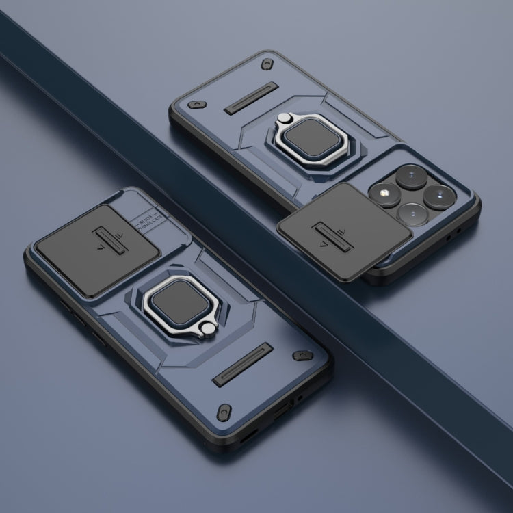 For Xiaomi Redmi K70 5G Sliding Camshield TPU + PC Shockproof Phone Case with Holder(Blue) - K70 Cases by PMC TechLife | Online Shopping South Africa | PMC TechLife | Buy Now Pay Later Mobicred