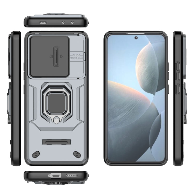 For Xiaomi Redmi K70E 5G Sliding Camshield TPU + PC Shockproof Phone Case with Holder(Grey) - K70E Cases by PMC TechLife | Online Shopping South Africa | PMC TechLife | Buy Now Pay Later Mobicred