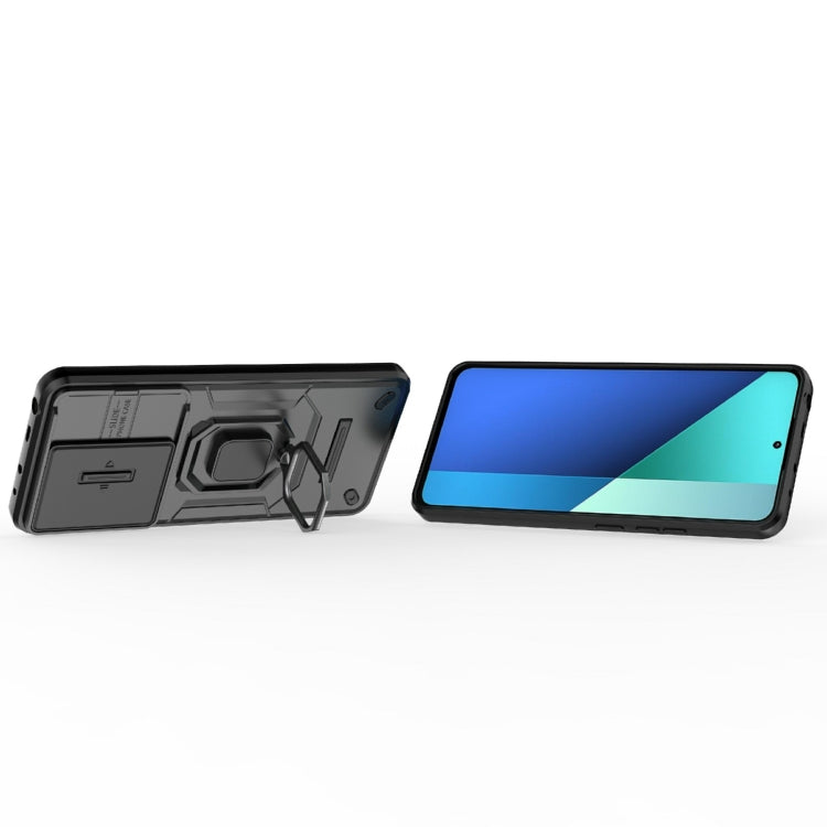 For Xiaomi Redmi Note 13 4G Global Sliding Camshield TPU + PC Shockproof Phone Case with Holder(Black) - Note 13 Cases by PMC TechLife | Online Shopping South Africa | PMC TechLife | Buy Now Pay Later Mobicred