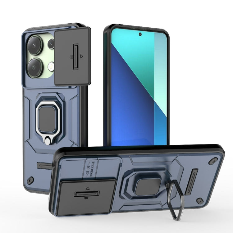 For Xiaomi Redmi Note 13 4G Global Sliding Camshield TPU + PC Shockproof Phone Case with Holder(Blue) - Note 13 Cases by PMC TechLife | Online Shopping South Africa | PMC TechLife | Buy Now Pay Later Mobicred
