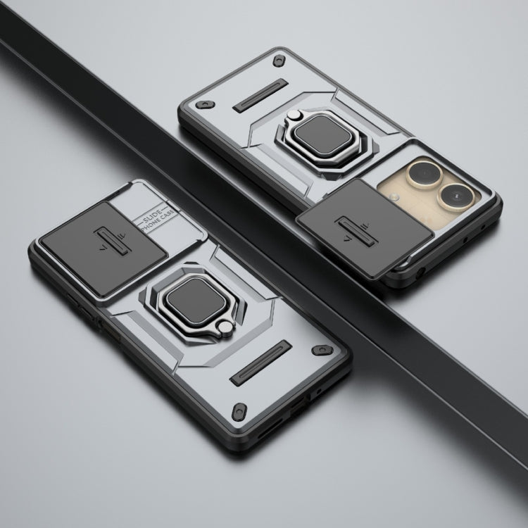 For Xiaomi Redmi Note 13R Pro 5G Sliding Camshield TPU + PC Shockproof Phone Case with Holder(Grey) - Xiaomi Cases by PMC TechLife | Online Shopping South Africa | PMC TechLife | Buy Now Pay Later Mobicred