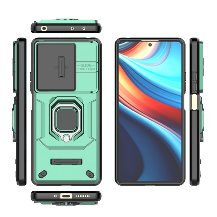 For Xiaomi Redmi Note 13R Pro 5G Sliding Camshield TPU + PC Shockproof Phone Case with Holder(Green) - Xiaomi Cases by PMC TechLife | Online Shopping South Africa | PMC TechLife | Buy Now Pay Later Mobicred