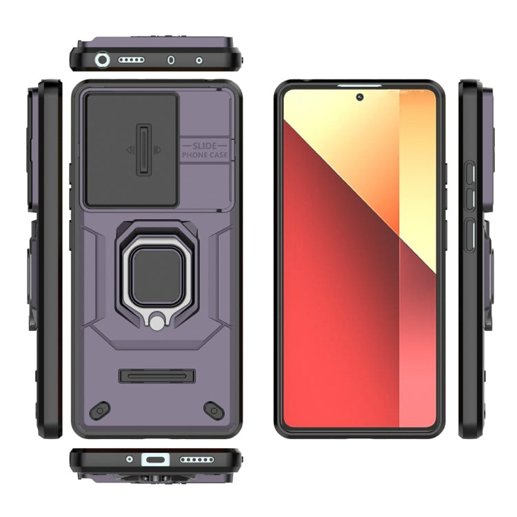 For Xiaomi Redmi Note 13 Pro 4G Global Sliding Camshield TPU + PC Shockproof Phone Case with Holder(Purple) - Note 13 Pro Cases by PMC TechLife | Online Shopping South Africa | PMC TechLife | Buy Now Pay Later Mobicred