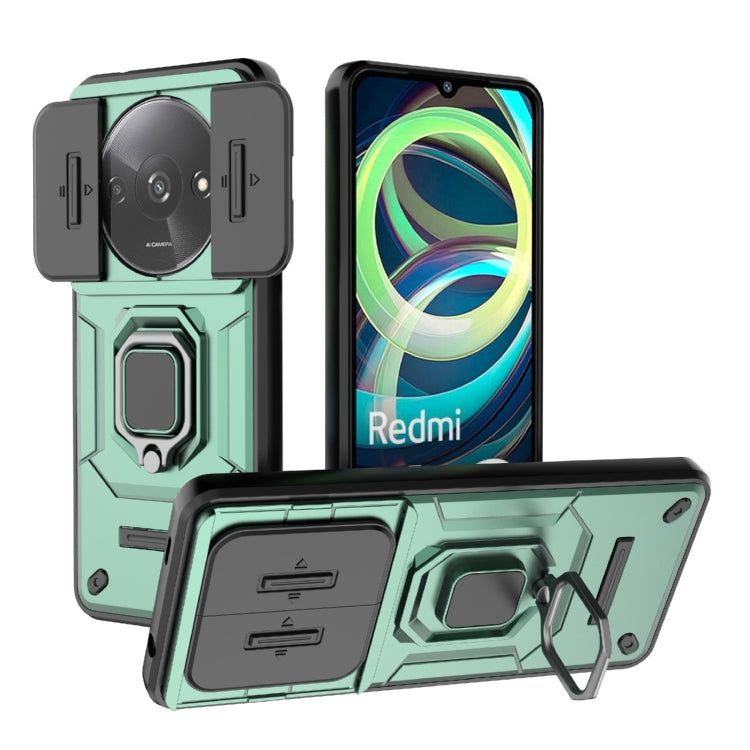 For Xiaomi Redmi A3 4G Global Sliding Camshield TPU + PC Shockproof Phone Case with Holder(Green) - Xiaomi Cases by PMC TechLife | Online Shopping South Africa | PMC TechLife | Buy Now Pay Later Mobicred