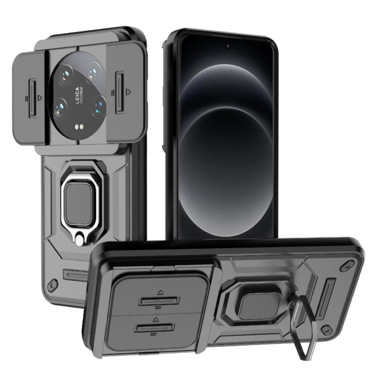 For Xiaomi 14 Ultra Sliding Camshield TPU + PC Shockproof Phone Case with Holder(Black) - 14 Ultra Cases by PMC TechLife | Online Shopping South Africa | PMC TechLife | Buy Now Pay Later Mobicred