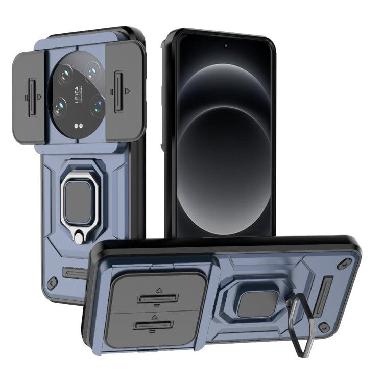 For Xiaomi 14 Ultra Sliding Camshield TPU + PC Shockproof Phone Case with Holder(Blue) - 14 Ultra Cases by PMC TechLife | Online Shopping South Africa | PMC TechLife | Buy Now Pay Later Mobicred