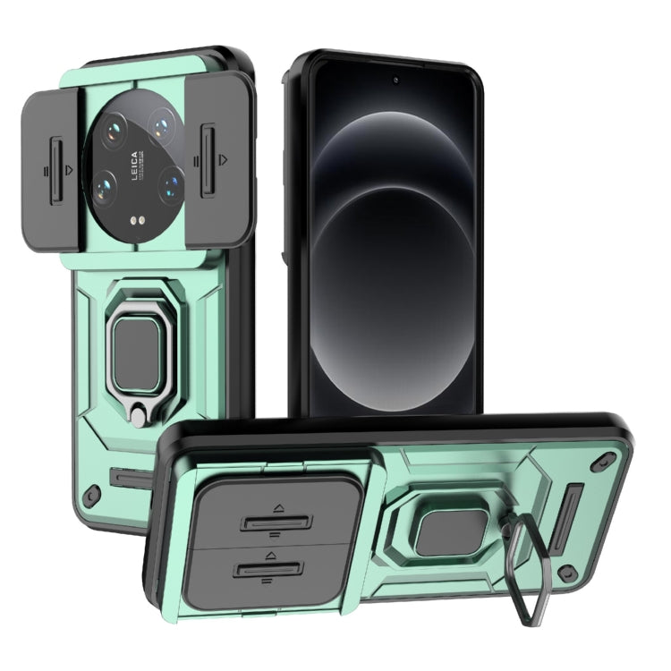 For Xiaomi 14 Ultra Sliding Camshield TPU + PC Shockproof Phone Case with Holder(Green) - free shipping - PMC TechLife - Order now!