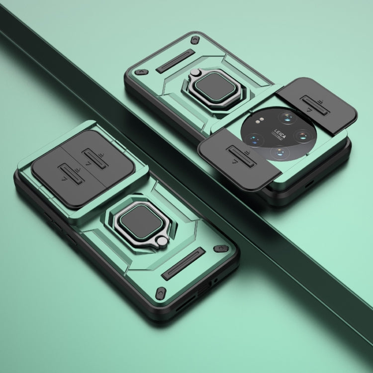 For Xiaomi 14 Ultra Sliding Camshield TPU + PC Shockproof Phone Case with Holder(Green) - free shipping - PMC TechLife - Order now!