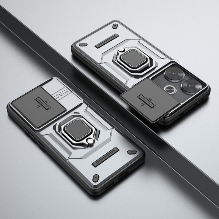 For Xiaomi Redmi Turbo 3 5G Sliding Camshield TPU + PC Shockproof Phone Case with Holder(Grey) - Xiaomi Cases by PMC TechLife | Online Shopping South Africa | PMC TechLife | Buy Now Pay Later Mobicred