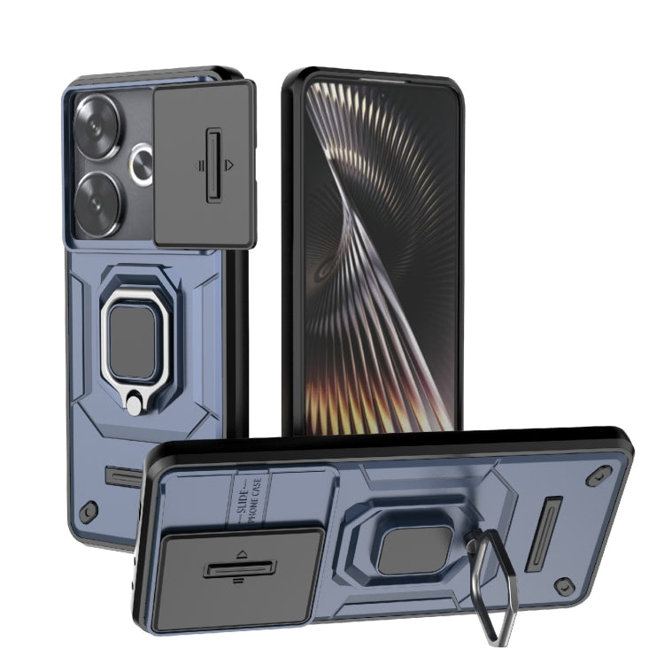 For Xiaomi Redmi Turbo 3 5G Sliding Camshield TPU + PC Shockproof Phone Case with Holder(Blue) - Xiaomi Cases by PMC TechLife | Online Shopping South Africa | PMC TechLife | Buy Now Pay Later Mobicred