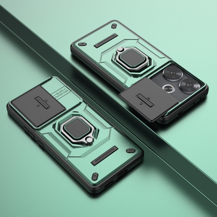 For Xiaomi Redmi Turbo 3 5G Sliding Camshield TPU + PC Shockproof Phone Case with Holder(Green) - Xiaomi Cases by PMC TechLife | Online Shopping South Africa | PMC TechLife | Buy Now Pay Later Mobicred