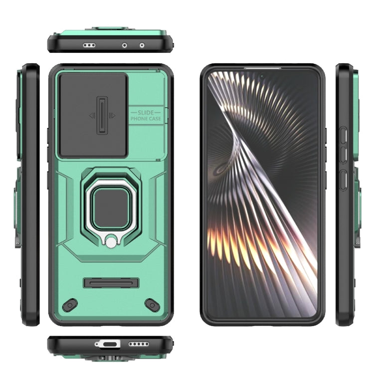 For Xiaomi Redmi Turbo 3 5G Sliding Camshield TPU + PC Shockproof Phone Case with Holder(Green) - Xiaomi Cases by PMC TechLife | Online Shopping South Africa | PMC TechLife | Buy Now Pay Later Mobicred